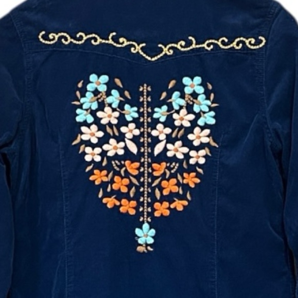 Ivy Jane Navy Blue Corduroy Embroidered Pearl Snap Dress Size Small - Picture 6 of 11